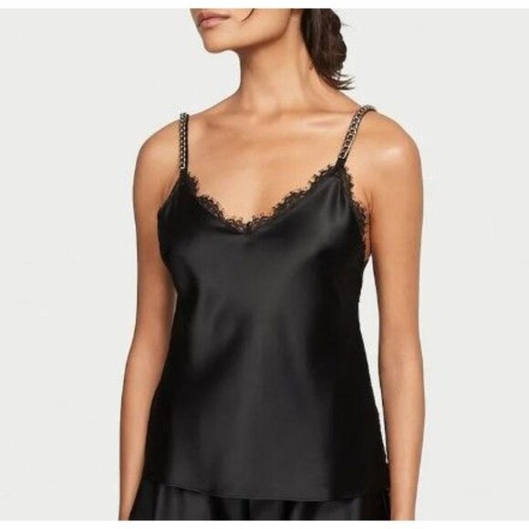 Victoria's Secret Black Chain Strap Lace Back Cami Top Size Medium - Picture 1 of 11